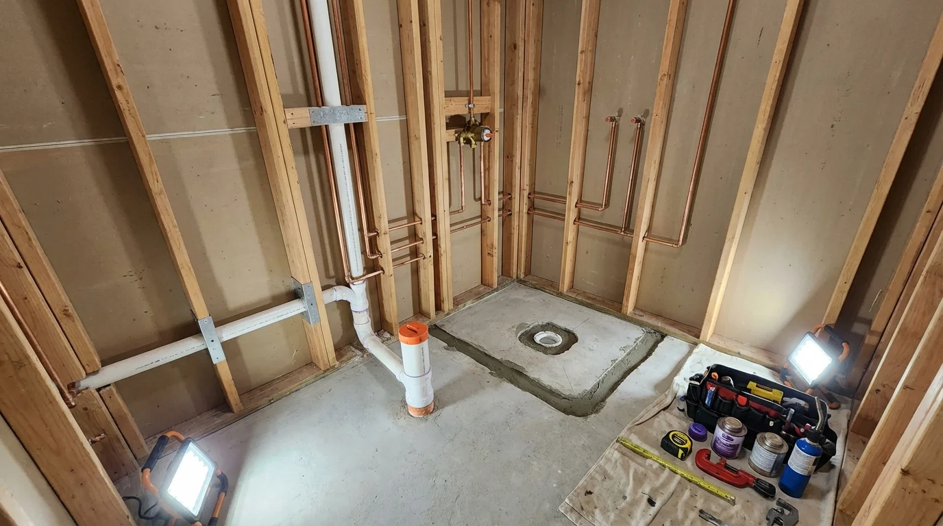 Bathroom rough-in plumbing during remodel by Johns Plumbing LLC in Westcliffe