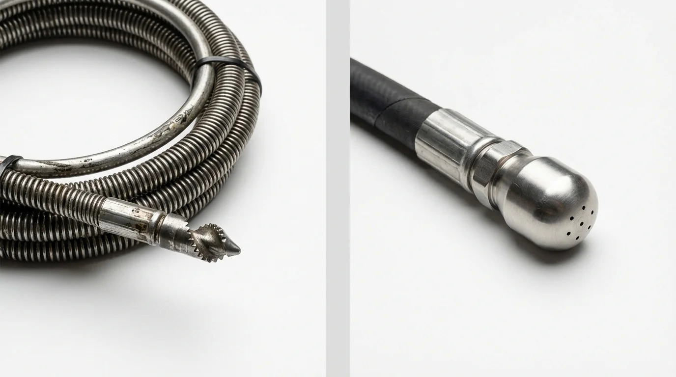 Drain snake cable and hydro jetting nozzle used for drain cleaning in Westcliffe, CO
