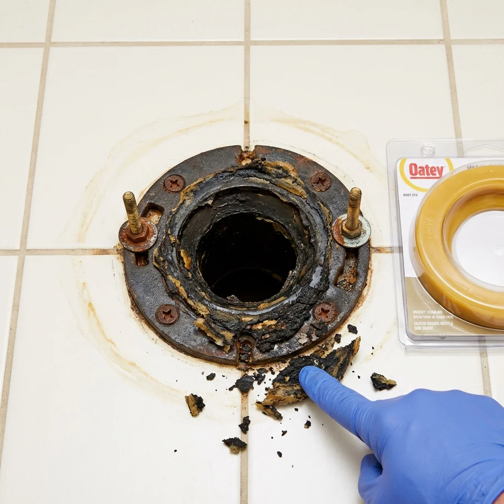 Failed wax ring showing water seepage at the base of a toilet in a Westcliffe, CO home